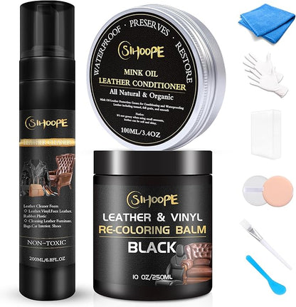 Leather Repair Kit-Cleaner-Black-Recoloring-Balm-Conditioner-Mink-Oil-for-Car-Seat-Furniture-Couch-Shoe - Better Stain Remover Leather Sofa Boots Bags Belt Chair Vinyl Scratch Color Restorer