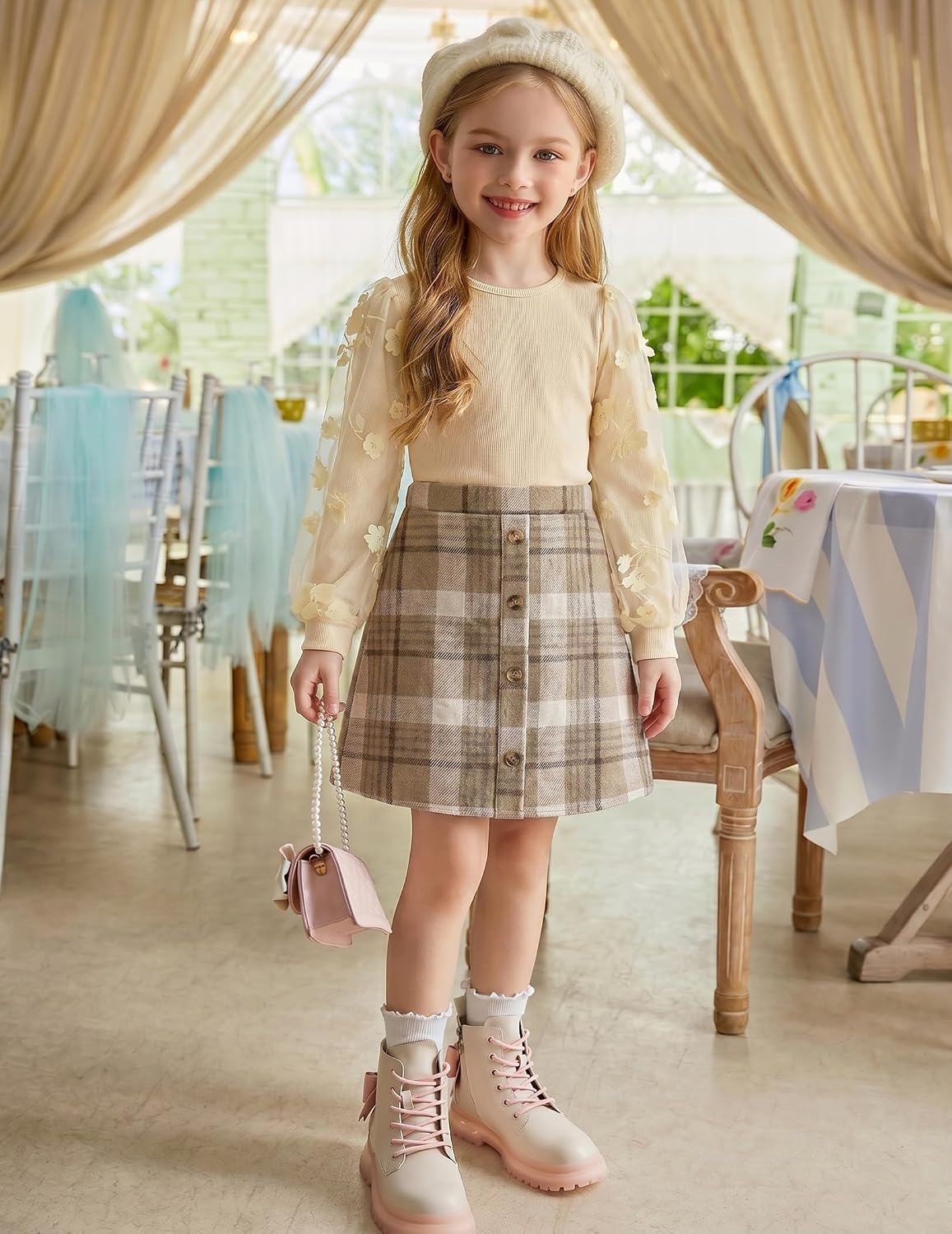 Arshiner Girl's Skirt Sets Casual Fall Outfits Corduroy Skirt and Long Sleeve Rib Knit Shirt Tops Trendy 2 Piece Clothes