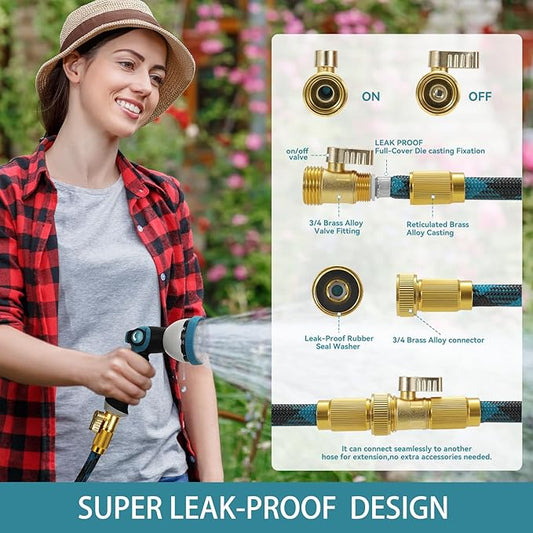 Garden Hose 50 FT NON-EXPANDABLE Water Hose Flexible Garden Hose  Ultra Lightweight Hose with 10-Pattern Garden Hose Nozzle High-Strength Special Cloth Cover with 34" Brass fitting for Garden