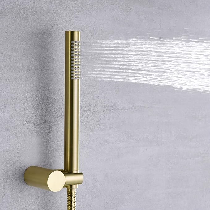Sumerain Brushed Gold Shower Faucet System with high pressure 8 Inches rain shower head and brass hand shower, Rough-In Valve Body and Trim Included