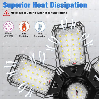 LED Garage Lights 1 Pack -180W, 18000LM 6500K Led Shop Light with 61 Deformable Panels, Basement Barn Light Garages Ceiling Lights, E26E27 for Garage, Warehouse, Shop