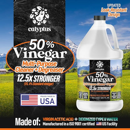 Calyptus 50 Pure Concentrated Vinegar  Maximum-Performance (12.5X) Power  Technical Grade  Dilutes Easily to 5 Acidity (1.5 Cups per Gallon)  Home and Outdoor Cleaning Concentrate  1 Gallon