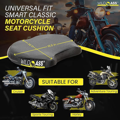 Motorcycle Air Gel-Classic Smart Seat - Ergonomic Universal Fitting Air Adjusting Pad with Straps - Ultimate Rider Comfort & Relief, Cool Flow Motorcycle Accessories for Long Rides - Black
