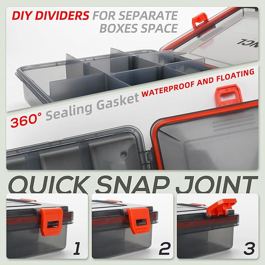 RUNCL Fishing Tackle Box, Waterproof Airtight Stowaway, 36003700 Tray Tackle Box with Adjustable Dividers, Plastic Storage Organizer(4pcs 3600)
