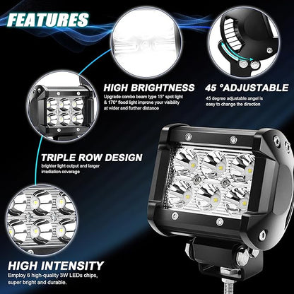 Nicoko 18W LED Light Pods 2PCS Led Off Road Spotlight 1800LM Super Bright Driving Light Led Work Light for Trucks, IP68 Waterproof