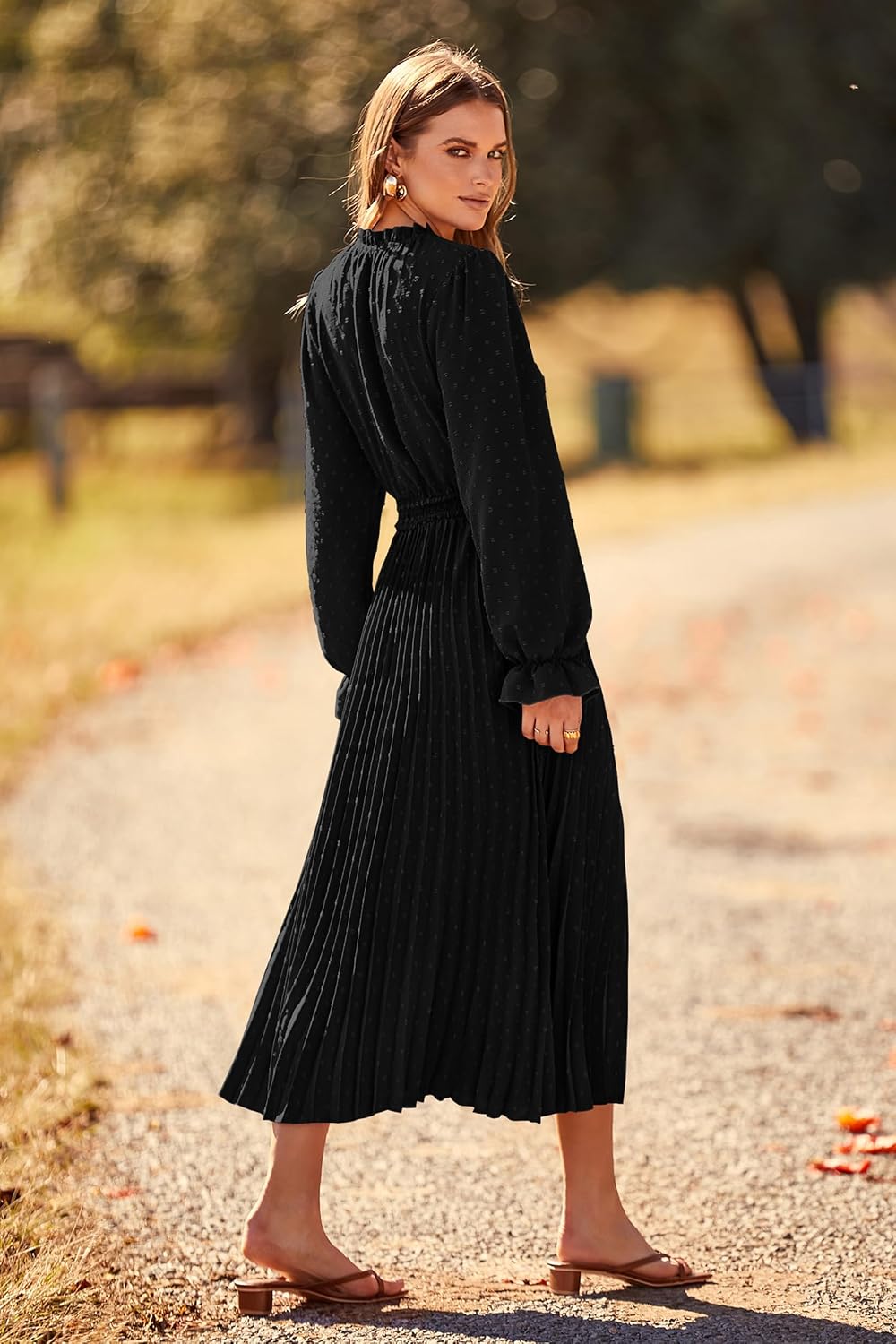 This PRETTYGARDEN midi dress features a flattering A-line silhouette, pleated details, and a soft, lightweight fabric for all-day comfort.