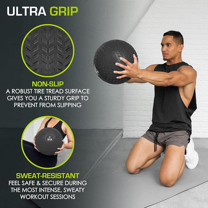 ProsourceFit Slam Medicine Ball, 30 lbs Smooth and Tread Textured Grip Dead Weight Balls for Strength and Conditioning Exercises, Cardio and Core Workouts