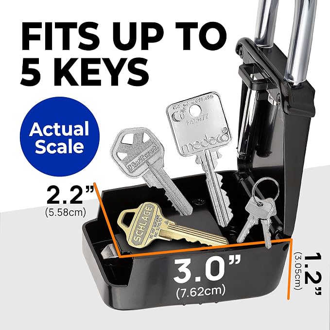 1500 Key Lock Box with Code, Lockbox for Keys Outdoor, Realtor Lock Box for Short-Term Rentals, Holds 5 Keys (1 Pack, Black)