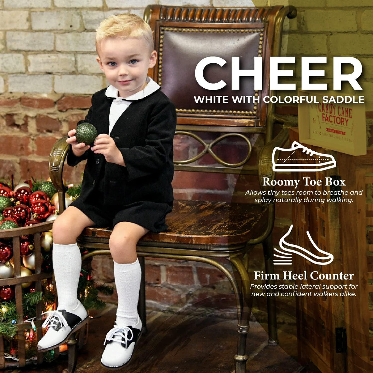 FOOTMATES Cheer Lace-Up Saddle Oxford Girls and Boys Dress Shoes with Wide Toe Box and Custom-Fit Insoles, Non-Marking Outsoles Toddler 7.5
