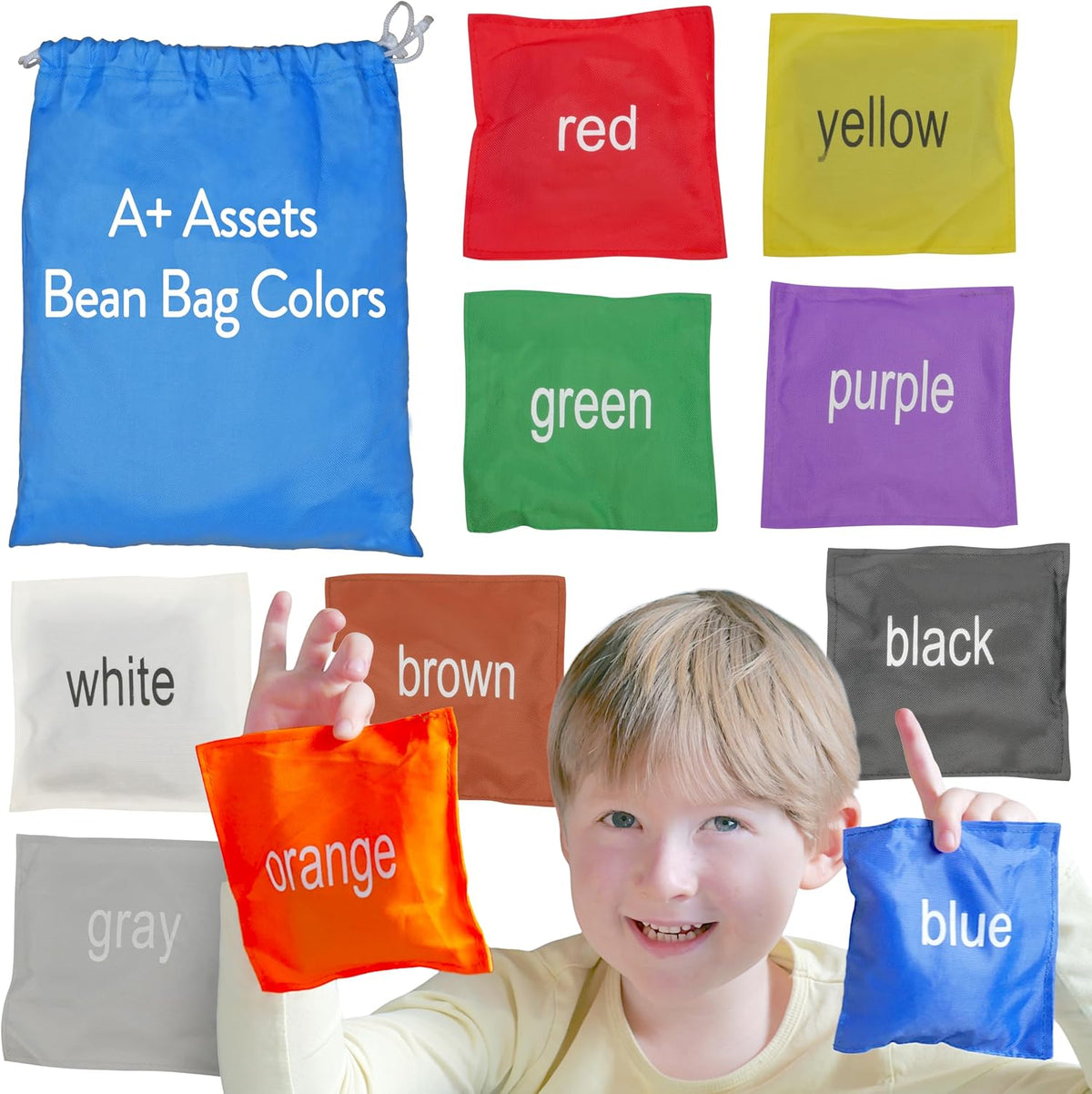 A+ Assets 10 Pack Multicolor Bean Bags Labeled With Color Names