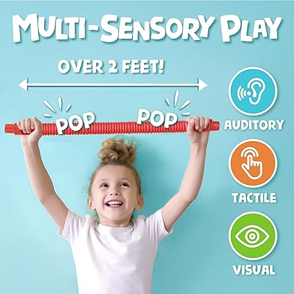 BUNMO Easter Basket Essentials - Pop Tubes - Sensory Toys - Toddler Toys - Imaginative Play  Encouraging Creative Play - Easter Basket Stuffers - Non-Mouthable Toy 3 - 4 Pack Large