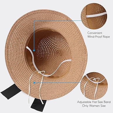 Zsedrut Women,Little Girls Straw Sun Hat Summer Beach Cap Foldable Visor Floppy Hats Wide Brim with Bowknot