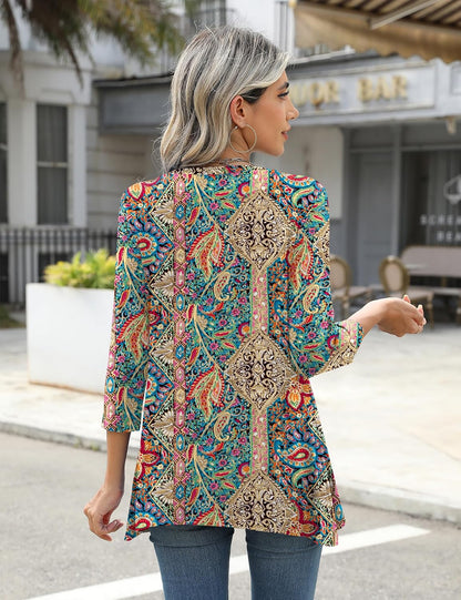 Lomon 3/4 Sleeve Tunic Tops for Women Loose Fit Dressy Casual Blouse Flowy Shirts to Wear with Leggings S-3XL