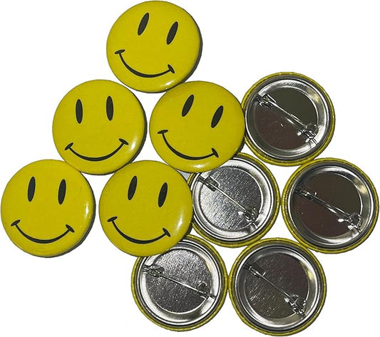 Smiley Face Button Pins - Pack of 10