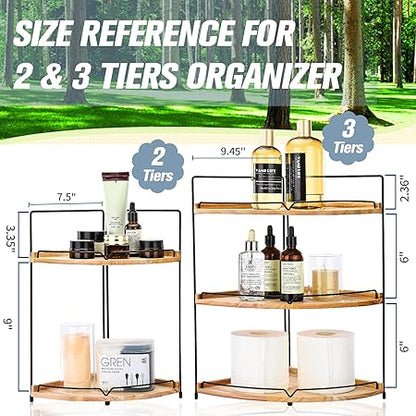 FairyHaus Bathroom Counter Organizer, 2 Tier Corner Bathroom Countertop Organizer for Skincare Make Up Storage, Rustic Wood Bathroom Kitchen Vanity Counter Organizers