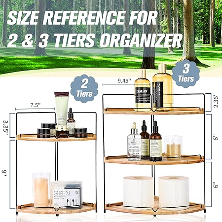 FairyHaus Bathroom Counter Organizer, 2 Tier Corner Bathroom Countertop Organizer for Skincare Make Up Storage, Rustic Wood Bathroom Kitchen Vanity Counter Organizers