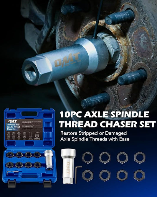 Orion Motor Tech 10pc Axle Spindle Threading Set, Axle Thread Repair Kit with 8 Dies 1-116" Extension Bar, Axle Nut Rethreader with M20 M22 M24  1316" 34" UNEF Nuts, Rethreading Tool Kit with Case
