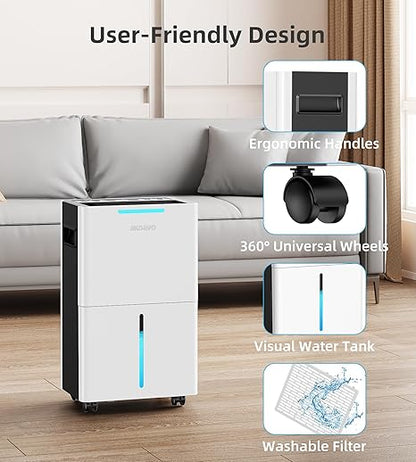 1500 Sq.ft Dehumidifier for Basement and Large Room, 21 Pint Dehumidifiers for Home with Drain Hose, Intelligent Humidity Control, 3 Operation Modes, 24H Timer, Ideal for RV, Bathroom, Bedroom