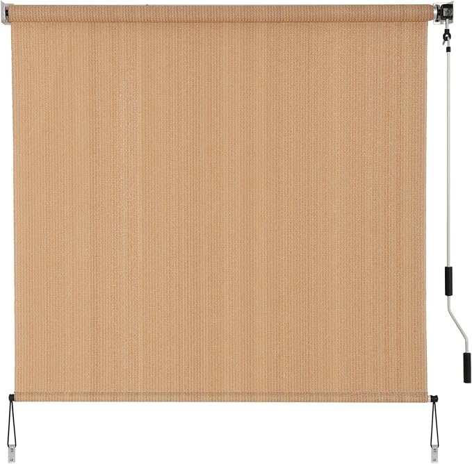 Outdoor Sunshade Roller Shade 6'W x 6'H (72" Wx72 H), Exterior Cordless Roll Up Shades Blinds, UV Protection Shade Cloth with Crank Operation for Outside Windows Patio Porch Gazebo, Walnut