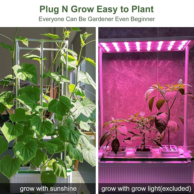 eSuperegrow Hydroponics Growing System for Indoor Outdoor Garden,7L Large Hydroponic Gardening System with Trellis for Cucumber Tomato Pepper Mint,Ideal Gardening Gifts for Women(Pump,7L,Trellis)