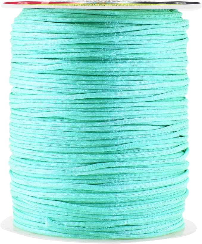 Mandala Crafts Nylon Satin Cord 1mm Rattail Cord Turquoise String - 100 Yds Nylon Chinese Knotting Cord Rat Tail Silk Cord for Bracelet Necklace Jewelry Making Macrame Trim