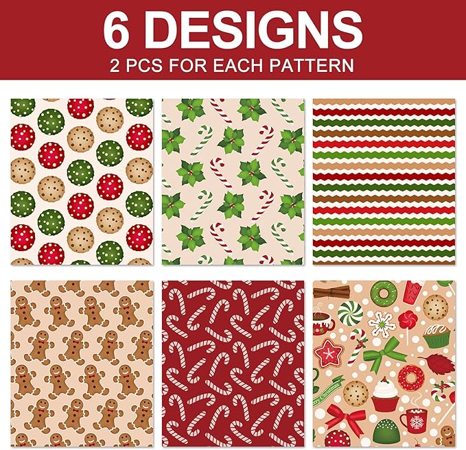Generic AnyDesign 12 Sheets Christmas Wrapping Paper - Not Roll - Gingerbread Man Candy Canes Gift Wrap Paper Folded Flat Xmas DIY Art Craft Paper for Birthday Holiday Party, 19.7 x 27.6 Inch