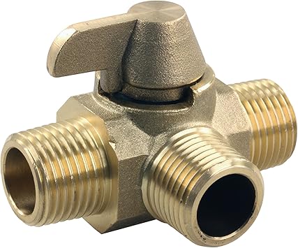 JR Products 62255 3-Way Brass Diverter Valve - 12" MPT x 12" MPT x 12" MPT