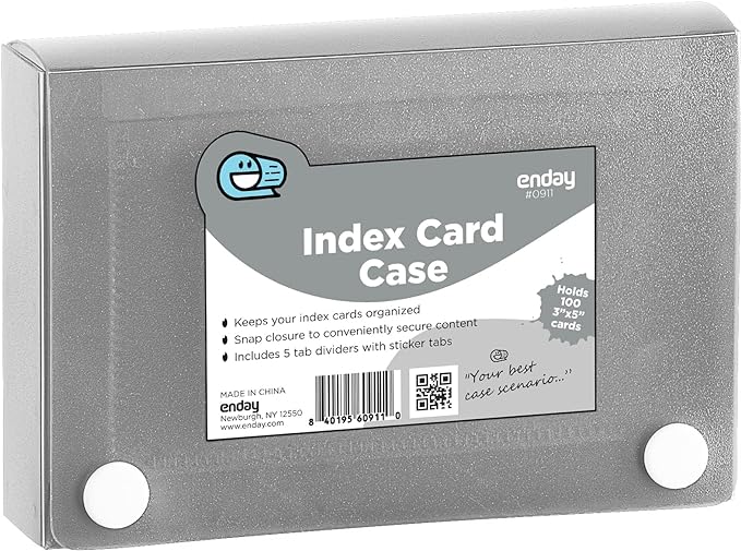 Enday Index Card Holder Grey, 3x5 Note Flash Card Organizer Case, File Box with 5 Dividers, Notecard Box Holds 100 Cards, Also Available in Red, Purple, Green, Pink, Blue, 1 Pack
