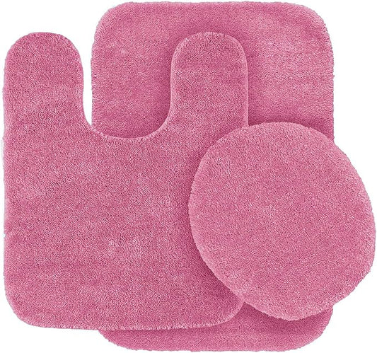Fancy Linen 3pc Solid Non-Slip Bath Mat Set Bathroom U-Shaped Contour Rug, Mat and Toilet Lid Cover New  6 (Hot Pink)