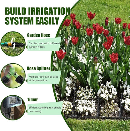 Flat Soaker Hose, Garden Hose with Heavy Duty Double Layer Design, Drip Irrigation Hose Saves 80% Water, Leak Proof Sprinkler Hose for Garden, Lawn, Vegetable plot (50FT)