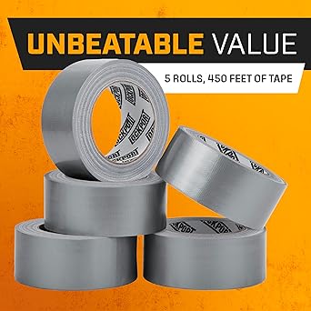 Lockport 5-Pack Duct Tape - 90ft x 2in - Duct Tape Heavy Duty, Silver, Flexible, No Residue, Tear by Hand - Bulk Value for Repairs