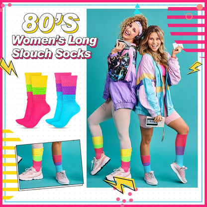 JenPen 2 Pairs 80s 90s Neon Slouch Socks for Women Valentine Galentine's Day Soft Scrunch Socks Gift Extra Long Size 9 to 10
