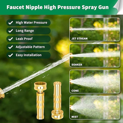 AUTOMAN Brass Hose Nozzle  High Pressure Jet Nozzles 3 Pack, Heavy Duty Sprayer for Garden Hoses, Adjustable Spray Gun,Solid Twist Water Hose Nozzle for Patio, Lawn, Car Wash, Extra 10 Rubber Washers