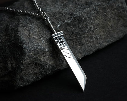925 Sterling Silver Fantasy RPG F F VII 7 Remake Cloud Buster Sword Pendant Necklace