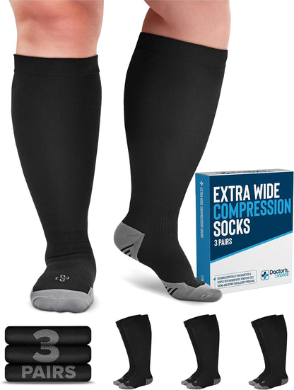Doctor's Select 2 Pairs Plus Size Compression Socks Wide Calf - Up to 6XL | 20-30 mmHg Compression Socks for Women Wide Calf
