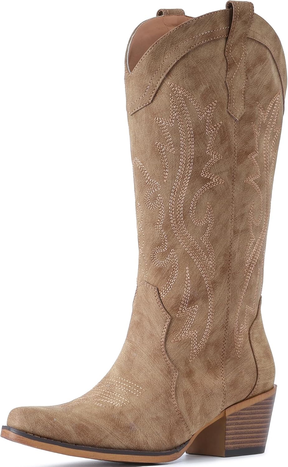 IUV Women's Western Mid Calf Cowgirl Boots with Chunky Heel
