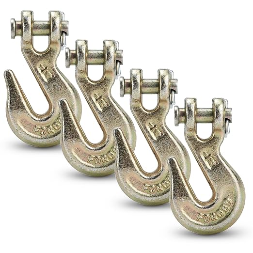 G70 14 Chain Hook Heavy Duty Clevis Grab Hook for 14 Inch Grade 70 Chain - for Trailer Truck Transport Yellow Chromate Finish (4Pack)