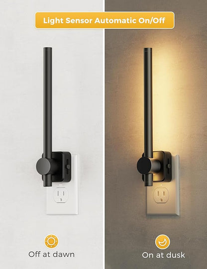 L LOHAS LED Night Light, Black Vanity Night Light Plug into Wall 0-200LM, Dusk to Dawn Sensor, 2 W Dimmable Night Lights, Soft White 3000K, Modern Nightlight for Bathroom Mirror Restroom, 1 Pack