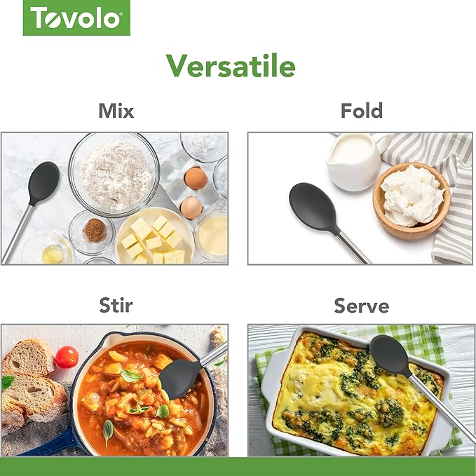 Tovolo Silicone Mixing Spoon With Stainless Steel Handle, Scratch-Resistant  Heat-Resistant Stirring Spoons, Kitchen Utensil Safe for Nonstick Cookware  Cast Iron Skillets