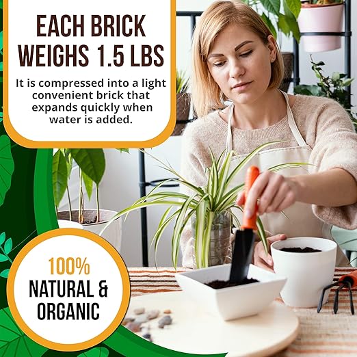 Compressed Coco Coir, 5 Pack Organic Coconut Coir, 1.4 Lbs Coco Coir Brick, Coconut Soil with Low EC & pH Balance, Coco Fiber for Herbs & Flowers, High Expansion, Renewable Coconut Soil for Planting