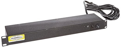 Hubbell Wiring Systems HPWPWR Cold Rolled Steel Power Strip with Switch and 10' Cable, NEMA 5-15R Plug, Flush Rack Mount, 19" Length, 15A120V, 10 Rear Outlet, Black