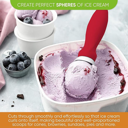 Spring Chef Ice Cream Scoop with Soft Grip Handle, Professional Heavy Duty Sturdy Scooper, Premium Kitchen Tool for Cookie Dough, Gelato, Sorbet, Red