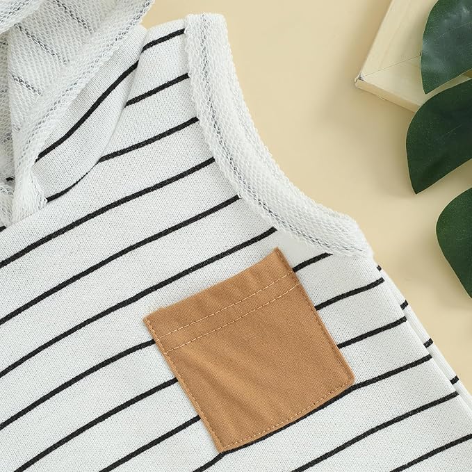 Infant Toddler Baby Boy Girl Sleeveless Hooded Romper One Piece Striped Jumpsuit Coverall Newborn Summer Clothes
