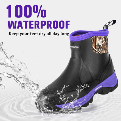 WOVENPAK Women's Rubber Garden Boots, Ankle Rain Boots with Steel Shank, Waterproof Insulated Yard Gardening Shoes for Mud Working Outdoor Size 6-11