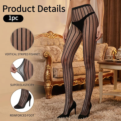 High Waist Fishnet Stockings Striped Tights Women Sexy Fishnet Tights Sexy Black Fish Net Stockings Fishnets Striped Pantyhose Mesh Stocking for Women Lingerie