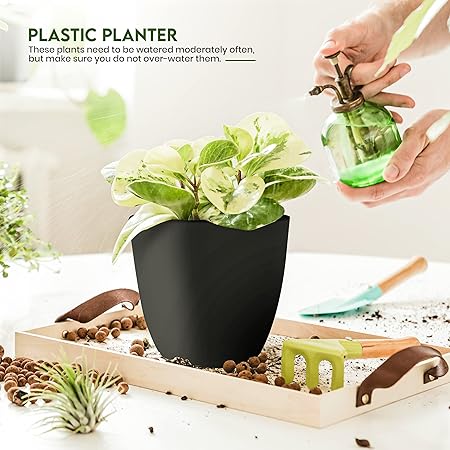 Utopia Home - Plant Pots Indoor with Drainage - 76.665.34.8 Inches Home Decor Flower Pots for Indoor Planter - Pack of 5 Plastic Planters for Indoor Plants, Cactus, Succulents Pot - Black