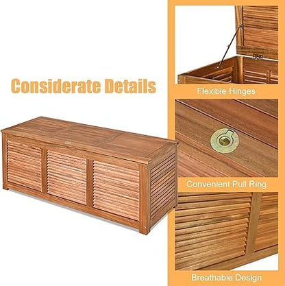 47 Gallon Acacia Wood Deck Box Garden Backyard Storage Bench
