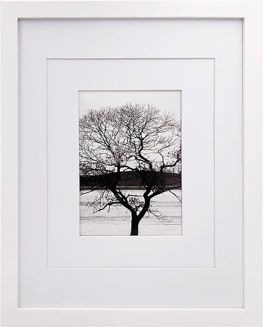 Egofine 11x14 Picture Frame White - Photo Frame Made of Solid Wood Covered by Plexiglass for Table Top Display Pictures 5x7/8x10 with Mat or 11x14 Without Mat - with Wall Mounting Hardware