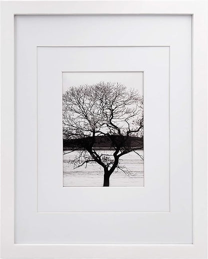 Egofine 11x14 Picture Frame White - Photo Frame Made of Solid Wood Covered by Plexiglass for Table Top Display Pictures 5x7/8x10 with Mat or 11x14 Without Mat - with Wall Mounting Hardware
