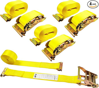 KJE E-Track Ratchet Straps, 4 Pack 2" x20' Heavy Duty Cargo Tie-Downs, 4500LBS Breaking Strength, Standard E Track Fitting Tie Down Ratcheting Strap for Cargo Vans, Trucks, Trailers